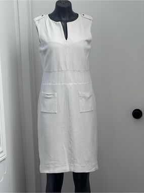 Tory Burch White Sleeveless Notch-Neck Shift Dress